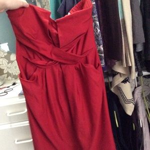 Red strapless cocktail dress *with pockets*